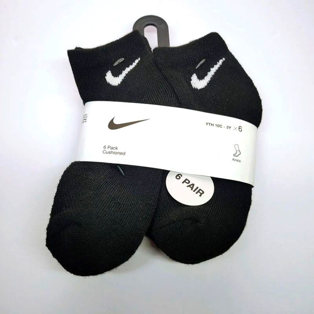 Nike Youth Kids Black Cushioned Ankle Socks 6-Pack Size YTH 10C - 3Y (XS)